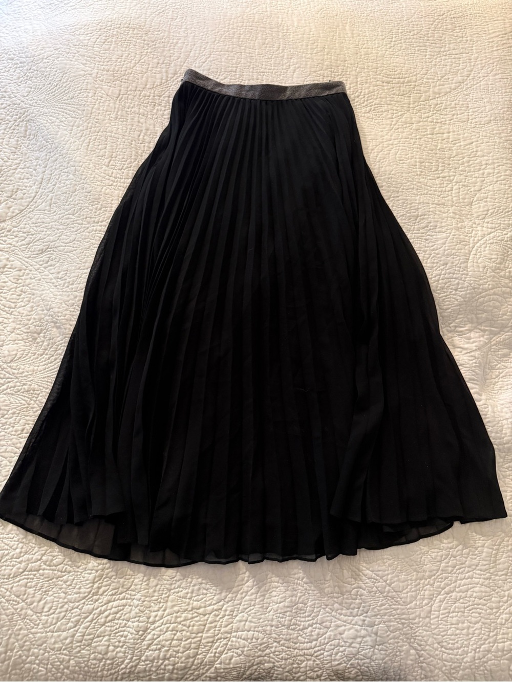 Banana Republic Black Pleated Chiffon Midi Skirt with Lining-Sz 0
